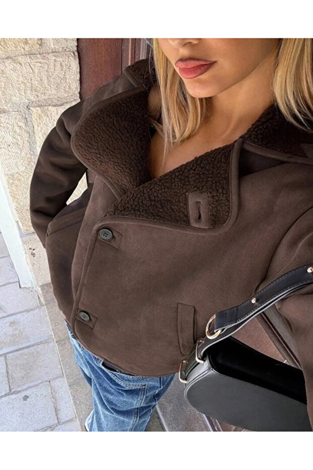 Bitter Brown Laminated Buttoned Leather Coat
