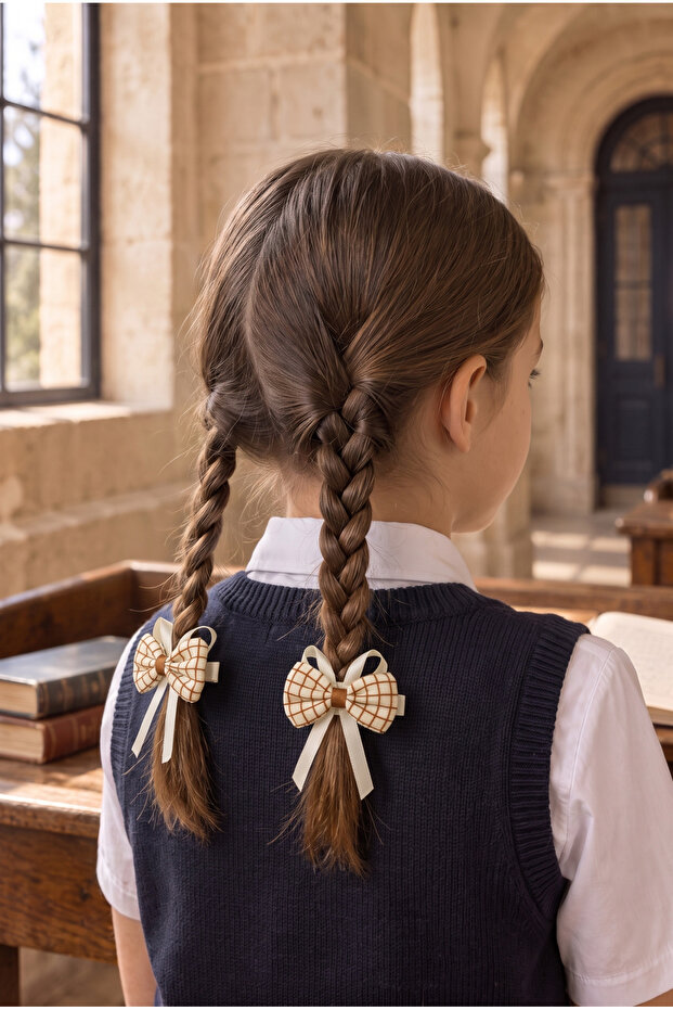 Girl's Fluffy Bow 2-Piece Clip Buckle Ecru