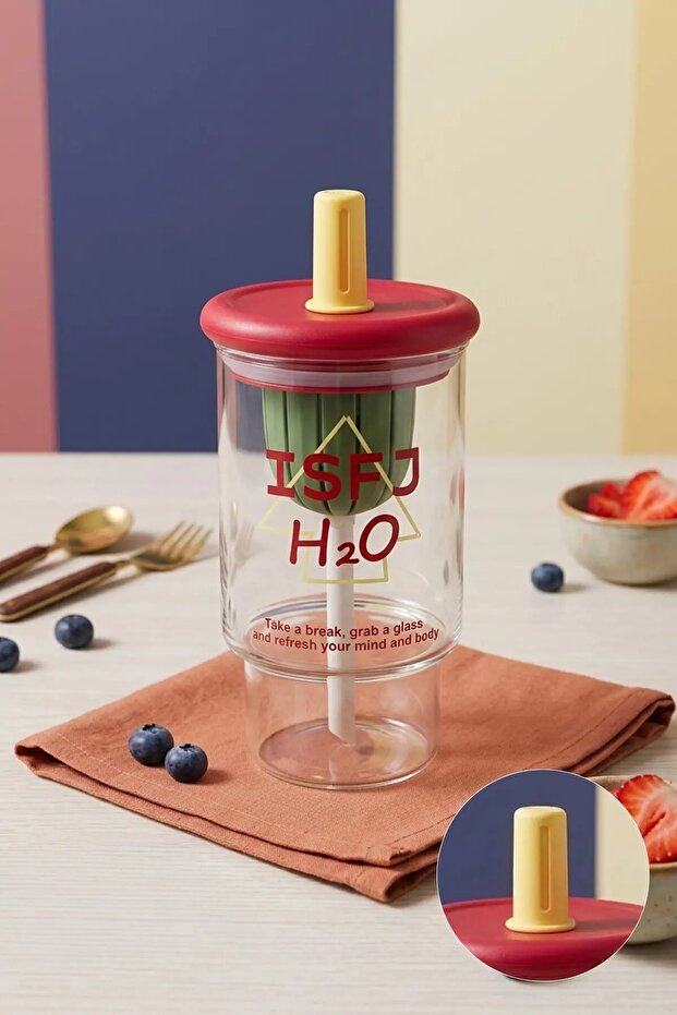 710 ml Borosilicate Glass Detox Water Bottle with Straw and Leak-Proof Fruit Container