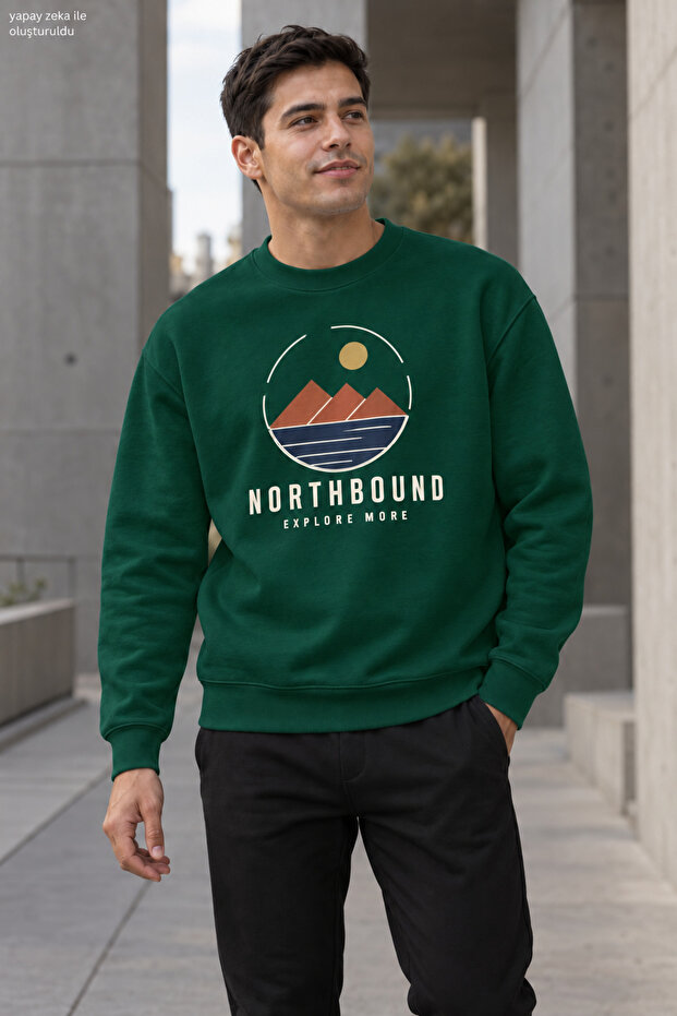 Men's Northbound Explore More Written Crew Neck Casual Regular Fit Sweatshirt