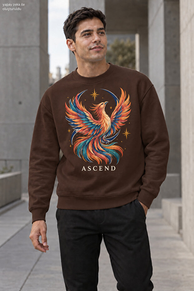 Men's Emerald Phoenix Printed Crew Neck Casual Regular Fit Sweatshirt