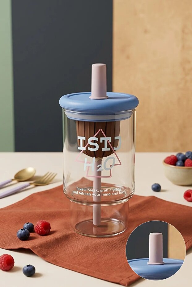 710 ml Borosilicate Glass Detox Water Bottle with Straw and Leak-Proof Fruit Container
