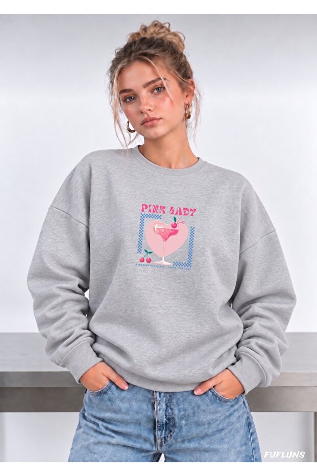 Pink Lady Printed Oversized Women's Crewneck Sweatshirt