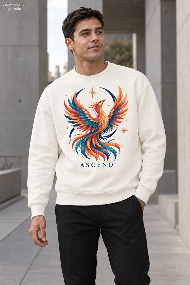 Men's Emerald Phoenix Printed Crew Neck Casual Regular Fit Sweatshirt