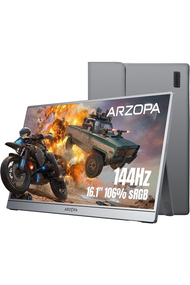 16.1'' 144Hz Portable Gaming Monitor, 106% sRGB 1080P FHD Kickstand Portable Monitor with HDR, Ultra Slim, Eye Care, External Second Screen for Laptop, PC, PS5, Mac, Xbox-Z1FC GREY