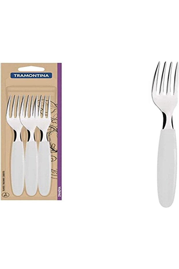 Ipanema stainless steel dinner fork set with white polypropylene handles, 3 pc set