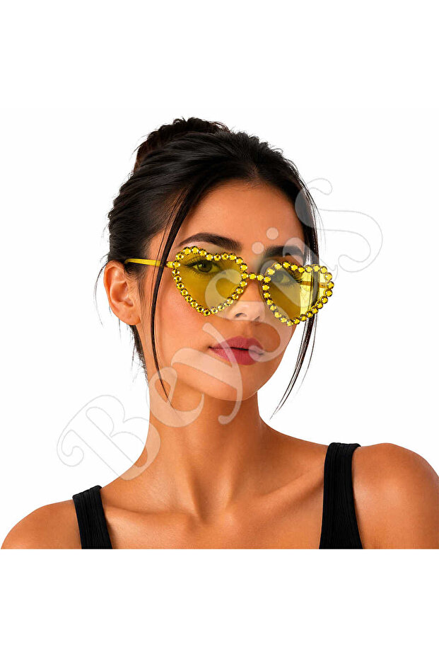 Party Glasses Stone Heart Yellow