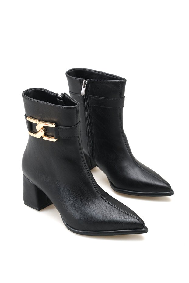 Maia Rosa Women's Pointed Toe Heeled Boots 0012018 Black Skin