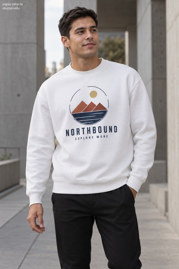 Men's Northbound Explore More Written Crew Neck Casual Regular Fit Sweatshirt