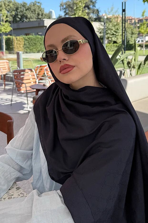 شال جاكار مونوغرام - أزرق داكن