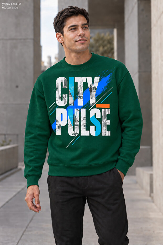Men's City Pulse Written Crew Neck Casual Regular Fit Sweatshirt