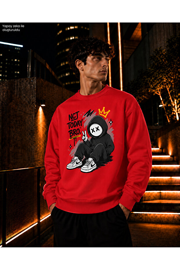 Men's Hooded Masked Figure Crew Neck Casual Regular Fit Sweatshirt