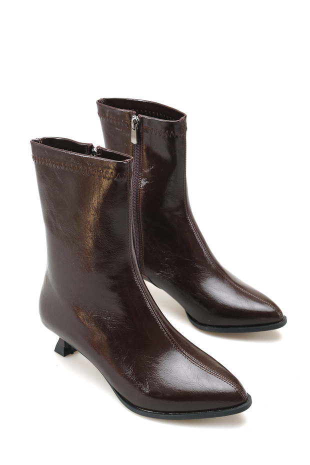 Lyra Gioia Women's Heeled Boots 0012600 Brown Wrinkled Patent Leather