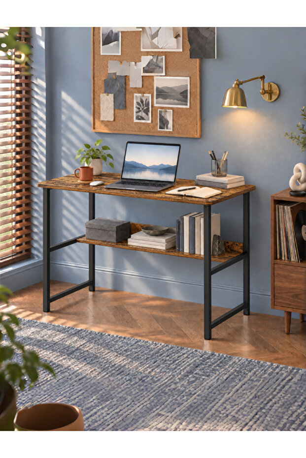 Computer Desk with Shelf, Sturdy Steel Office Table & Gaming Desk, Rounded Corner Design, Scratch Resistant Waterproof Top