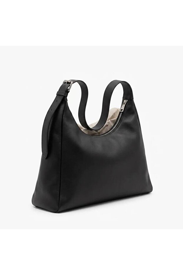 34×20 cm Matte Black Women's Shoulder Bag – Stylish Hand & Shoulder Bag with Silver Metal Detail