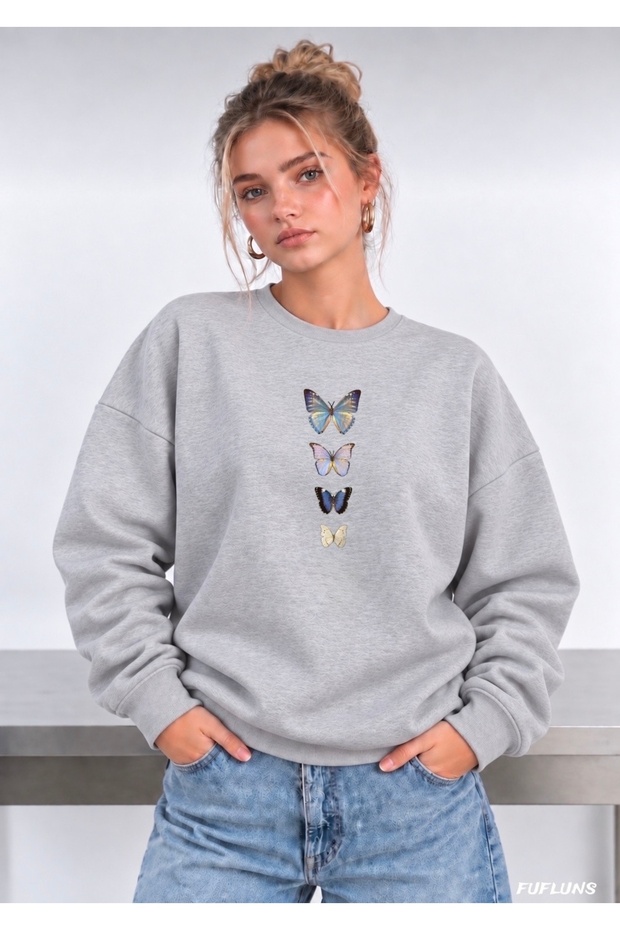 Mini Butterflies Printed Oversized Women's Crewneck Sweatshirt