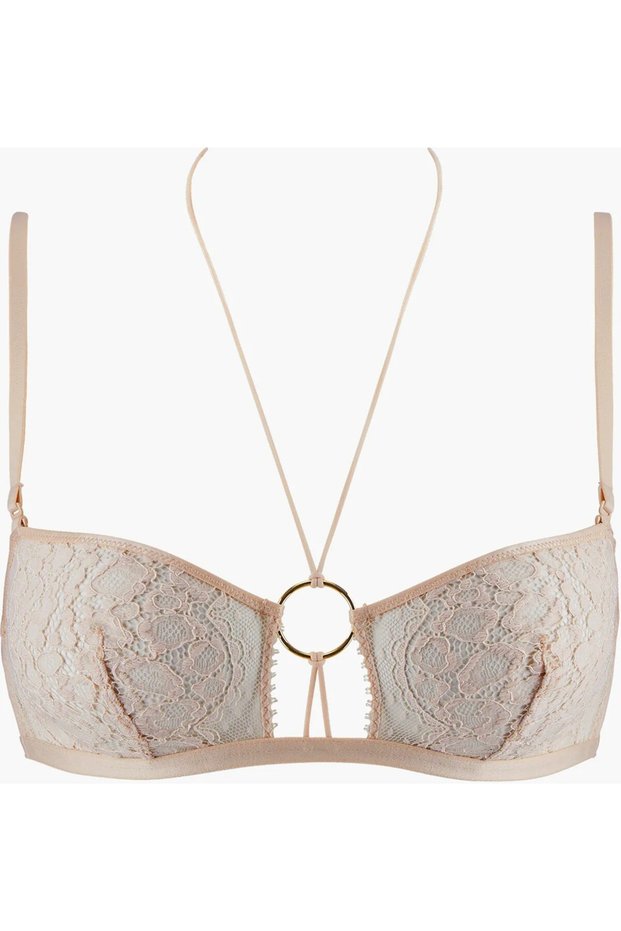 Illusion Fauve Wirefree Bralette Animal Pattern French Lace, Gold Detailing and Stylish Design