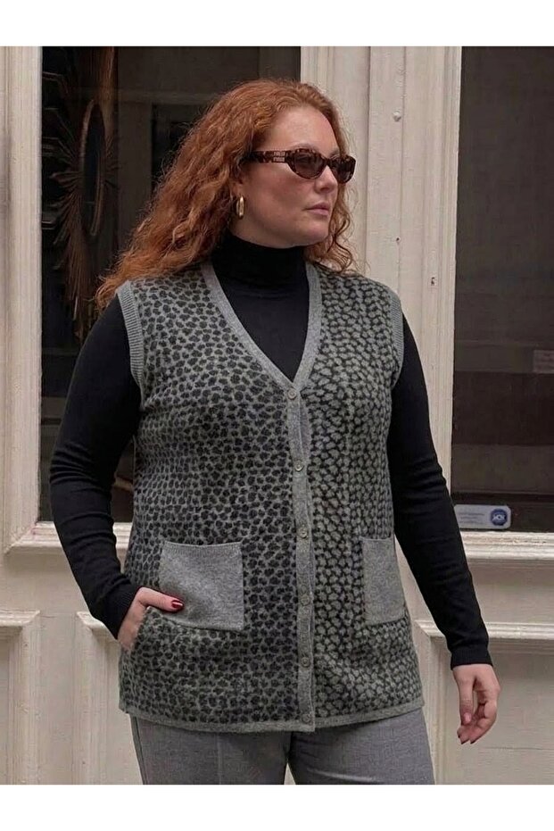 Plus Size Steel Mesh Classic Leopard Pattern Knitted Women's Vest