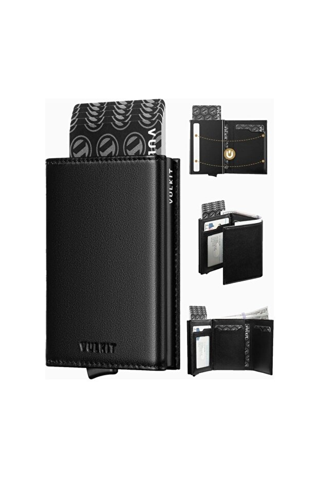 Rfid Protected Leather Pop-Up Men's Card Holder Wallet