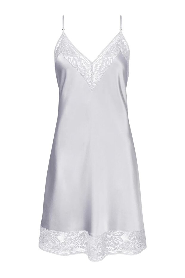 Midnight Whisper Satin Lace Nightgown with Deep Back Cutout, Stylish and Comfortable Design