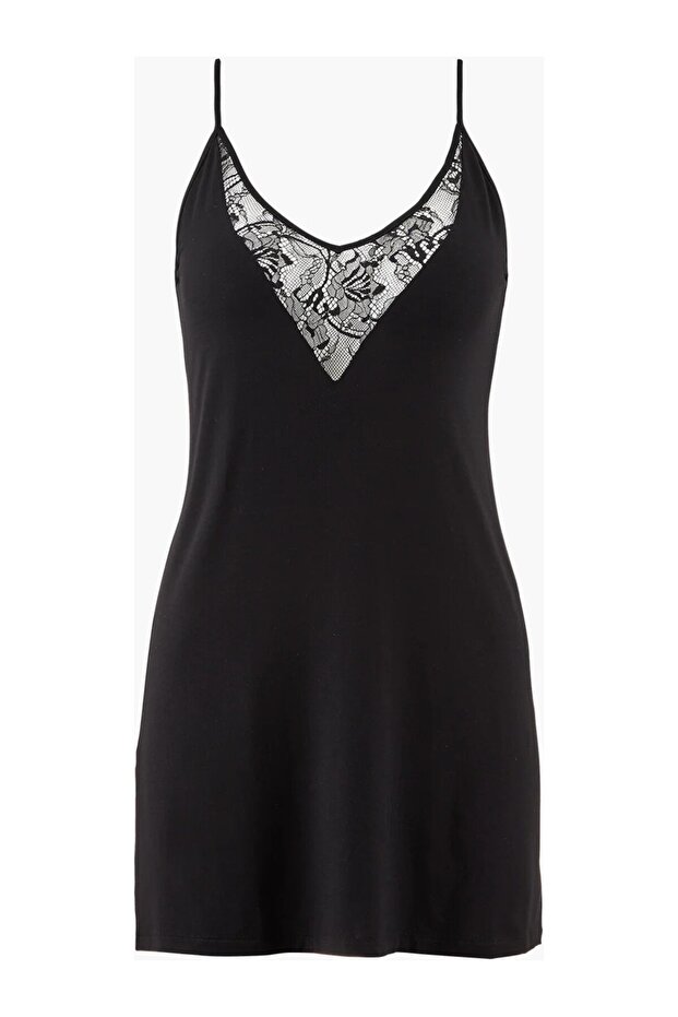 Lazy Days Satin Look Modal Silk Nightgown with Lace Detail and Deep Back Cutout