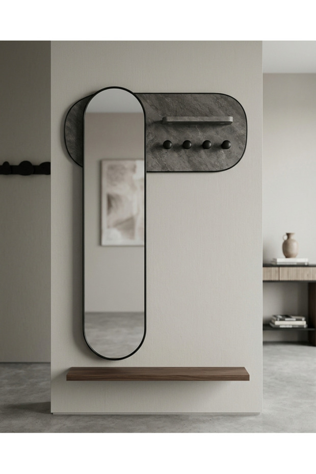 Modern Wall-Mounted Entryway Mirror with Shelf and Coat Rack