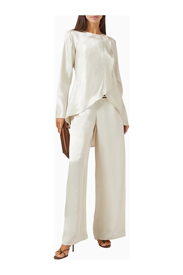 Abadia Naia Asymmetrical Blouse, Keyhole Detail on the Back, High-Low Hem, Cream