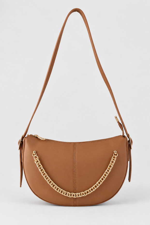 Marly women's faux leather chain accessory shoulder bag - tan