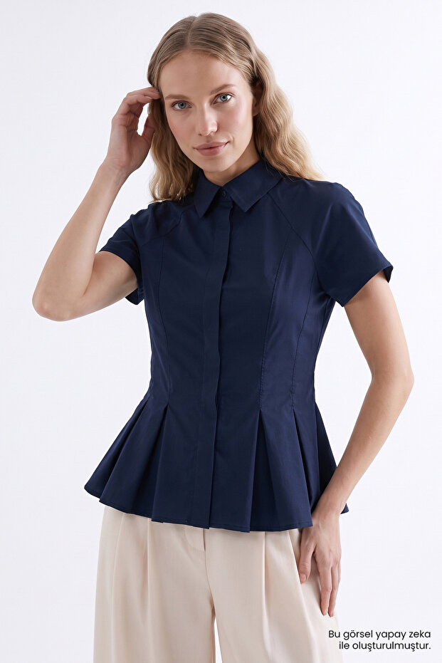 Low Sleeve Pleated Zigzag Stitched Slim Fit Shirt