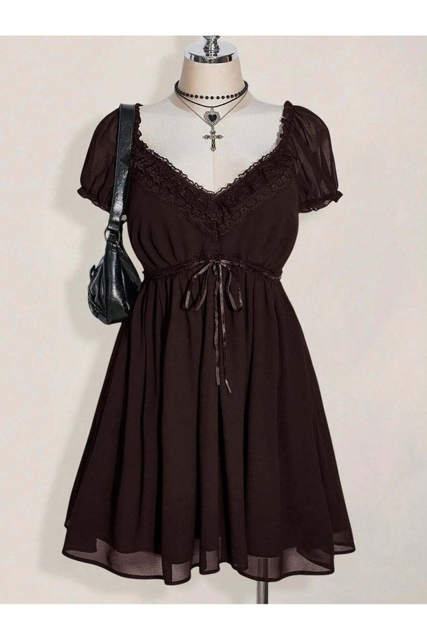 Rochie mini, maro - 2XL