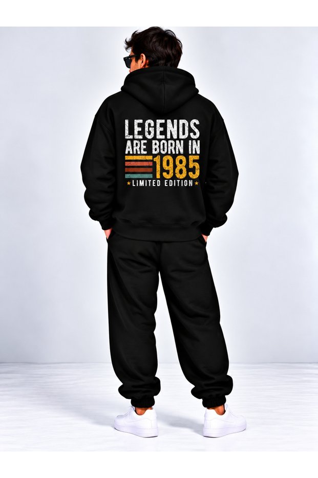 Men's Oversize Hooded Cotton Tracksuit Set 3 Thread Rastered 1985 Back Printed
