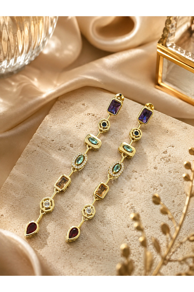 Renkli Gold Element Küpe