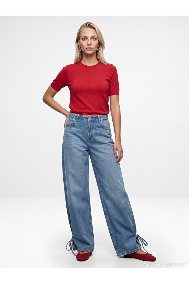 72359 100% Cotton Bow Detail Jean-Blue