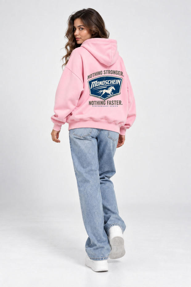 Unisex Women's and Men's Nothing Stronger Design Text Printed Oversize 3 Thread Hooded Sweatshirt