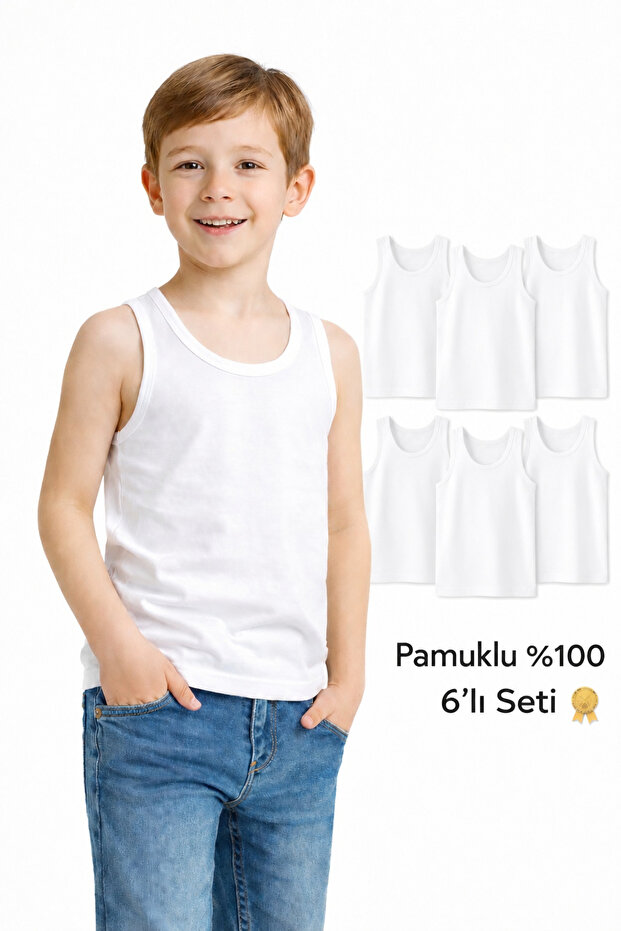 Boy's White Undershirt Set of 6 100% Cotton Soft Textured Underwear