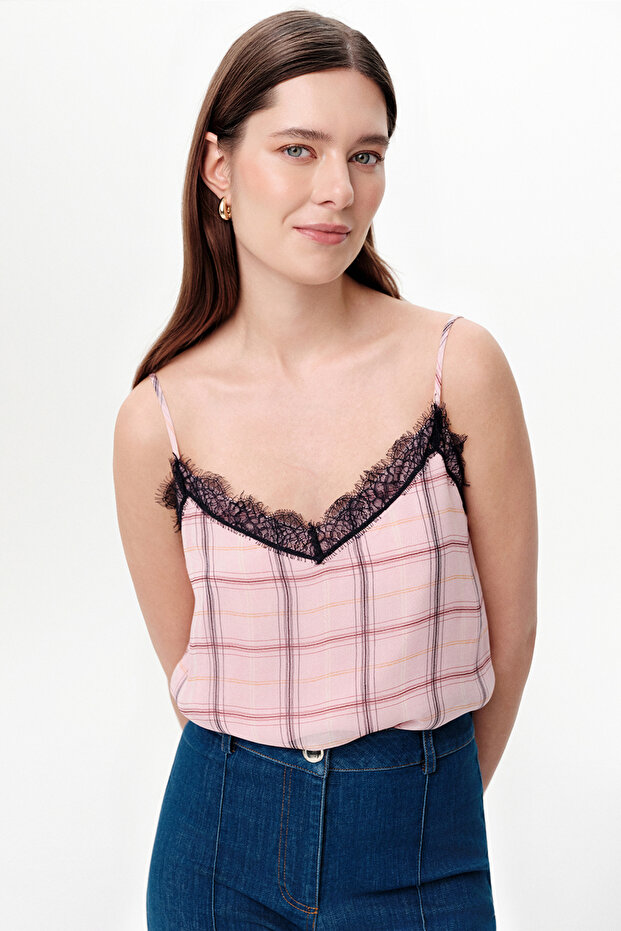 Regular Blouse with Adjustable Straps and Lace Detail