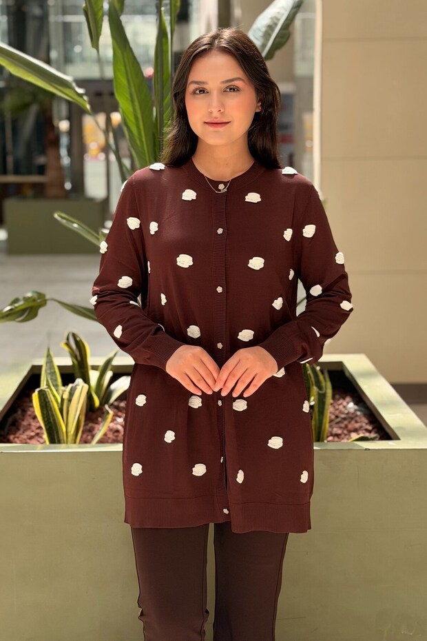Embossed Mini Floral Embroidered Mercerized Cardigan