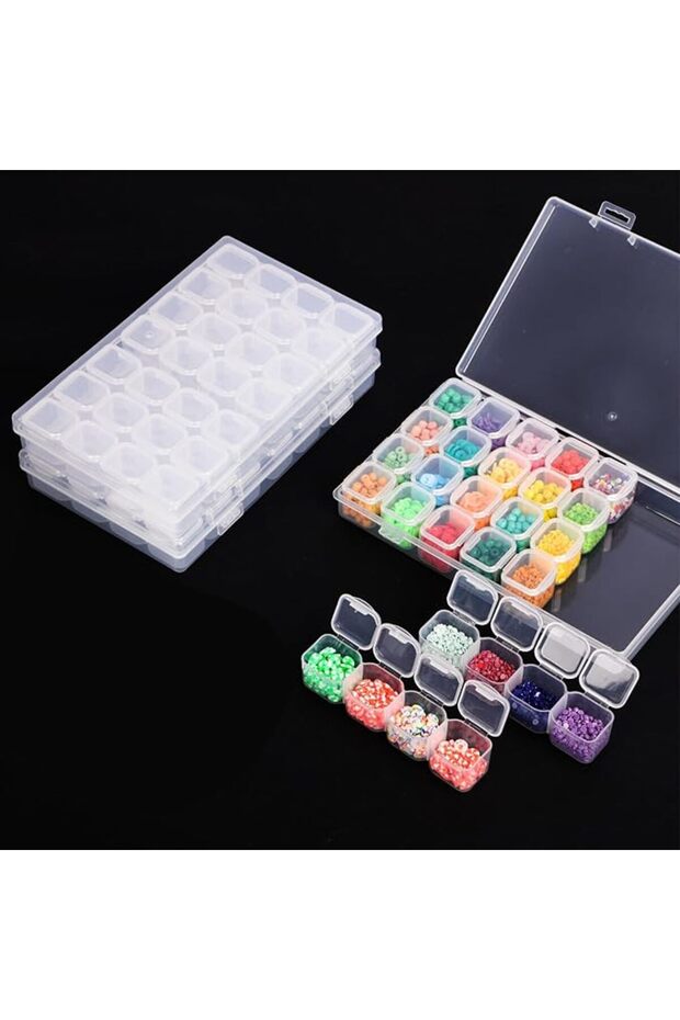 3 Pack Diamond Art Painting Storage Organizer Box, 28 Grids Plastic Bead Container, Clear Rhinestone