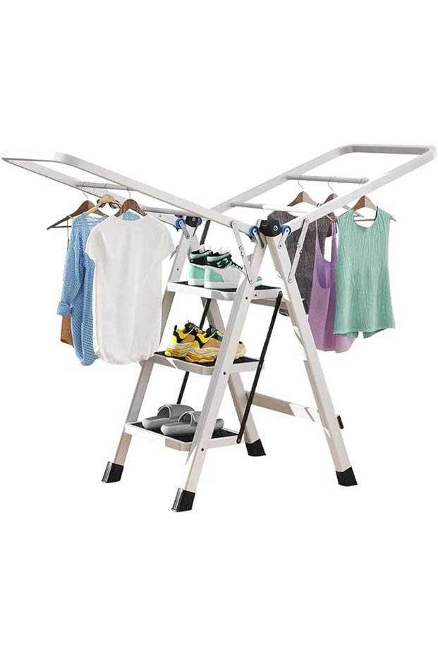 Multifunctional Clothes Drying Rack & 3-Step Ladder,Foldable,Space-Saving