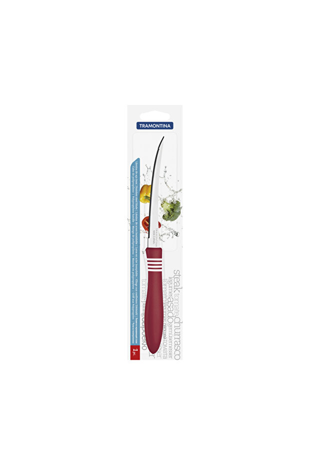 Cor & Cor 5" Tomato Knife, Stainless Steel Blade, Polypropylene Handle with Rubber Accents, Dishwasher Safe, Durable and Precise Cutting - Red