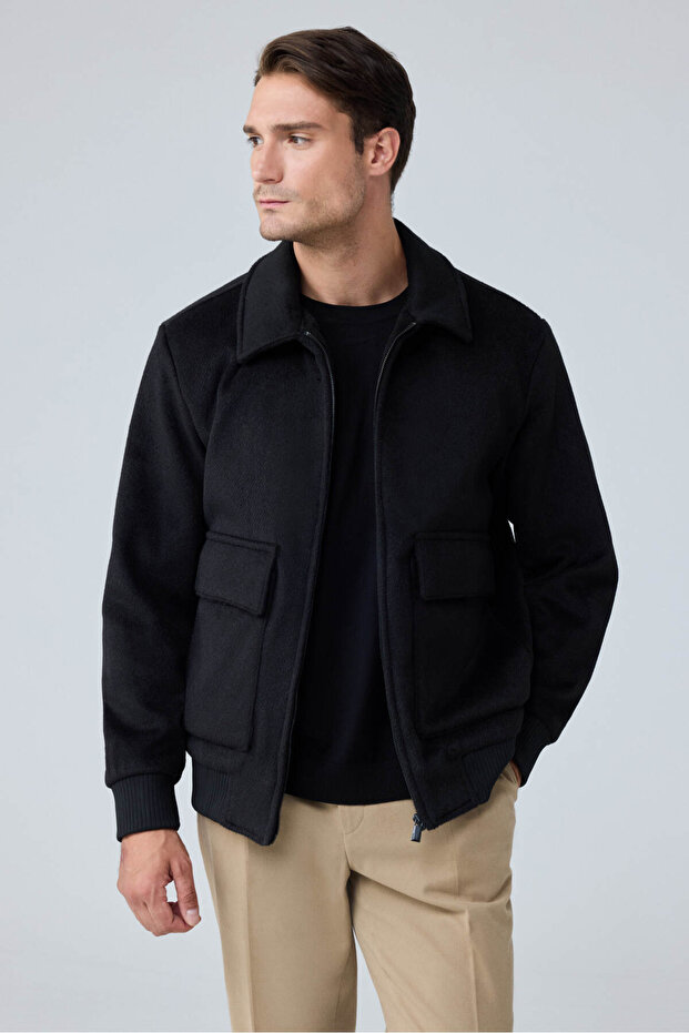 Men's Wool Soft Textured Cashmere Coat Black 4341Dngr