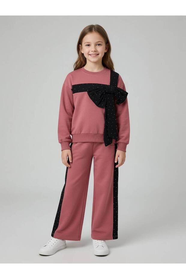 Stone-Embellished Large Ribbon Detail Girls' Set