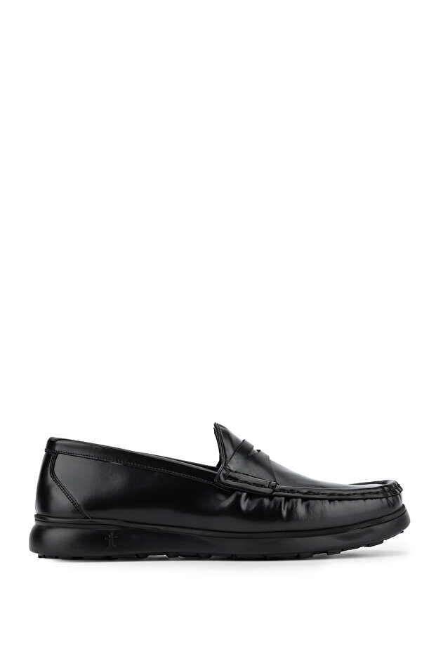Men's Genuine Leather Black Open-Toe Loafer Shoes