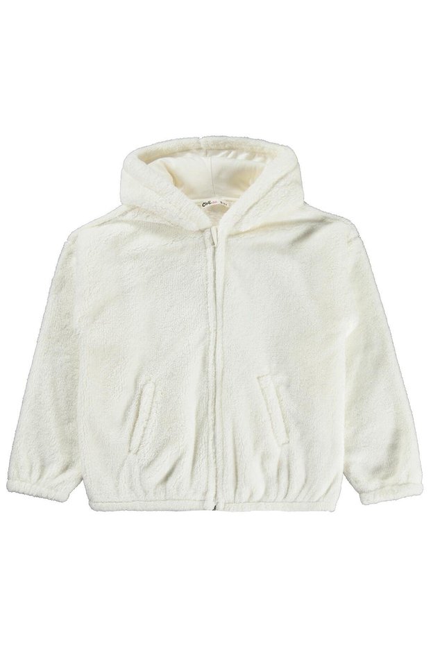 Girl's Welsoft Cardigan | Velsoft Long Sleeve Hoodie | School Nursery and Daily Use - Ecru