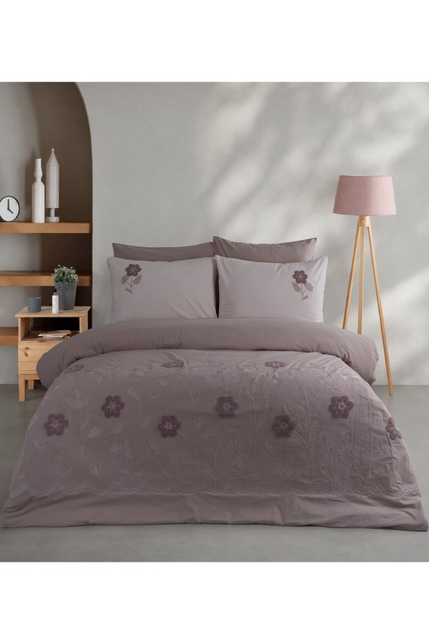 Newhome Diamond Vita Rose Luxury Embroidered 100% Cotton Double Duvet Cover Set