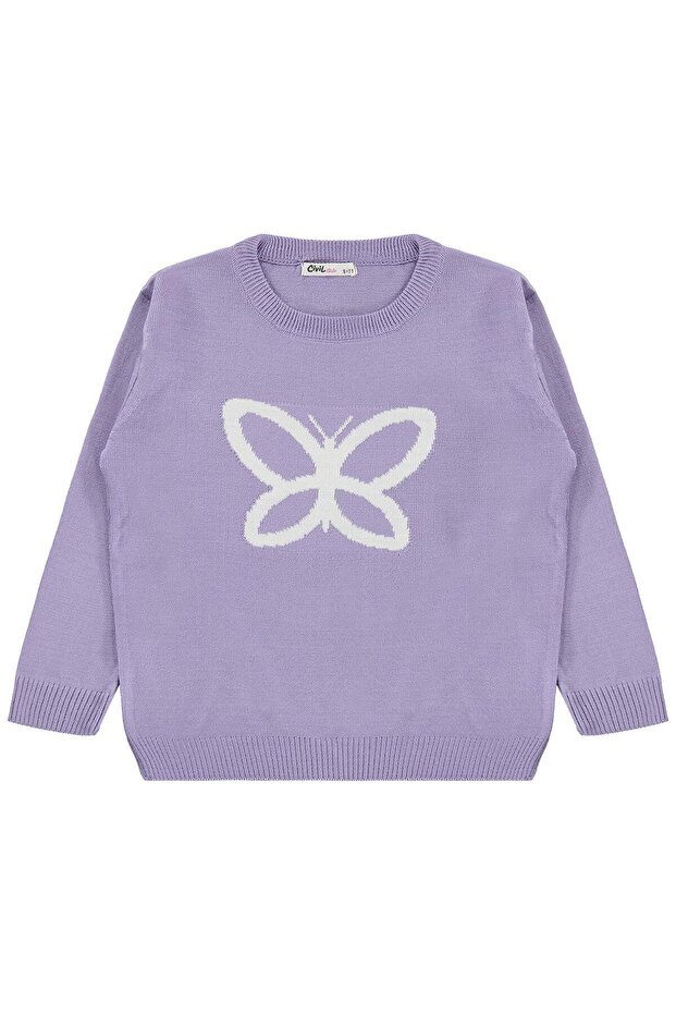 Butterfly Patterned Sweater for 6-9 Years Old - Lilac