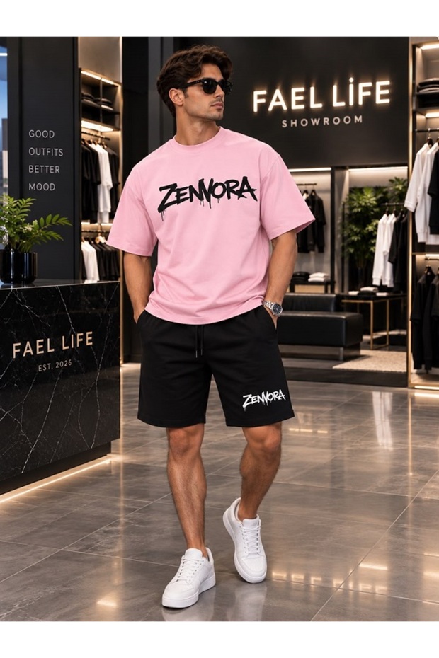 Zenvora Printed Oversize Cotton T-Shirt Shorts Premium Set