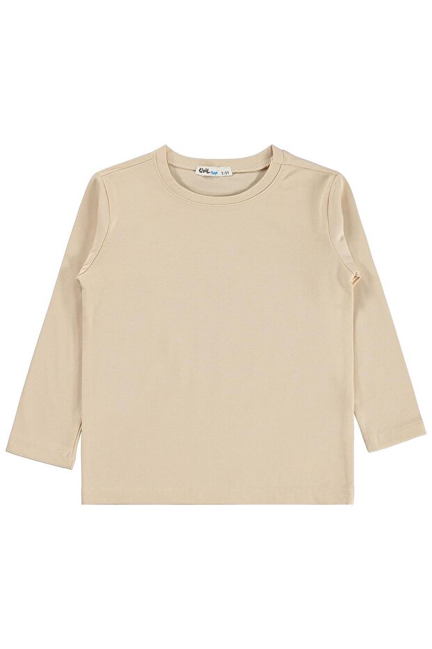 Civil Boy's Basic Sweatshirt | Lycra Single Jersey Long Sleeve | School Nursery and Daily Use - Beige