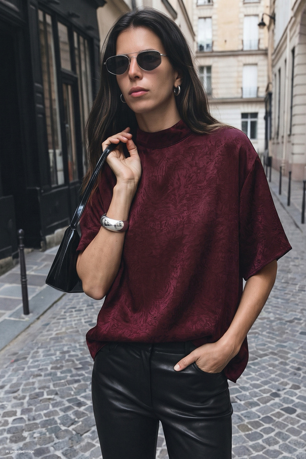 Bat Sleeve Blouse - Burgundy