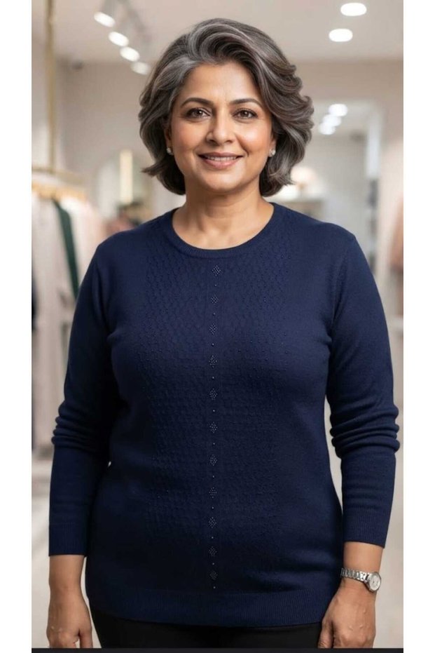 Plus Size Self-Patterned Knitwear Sweater